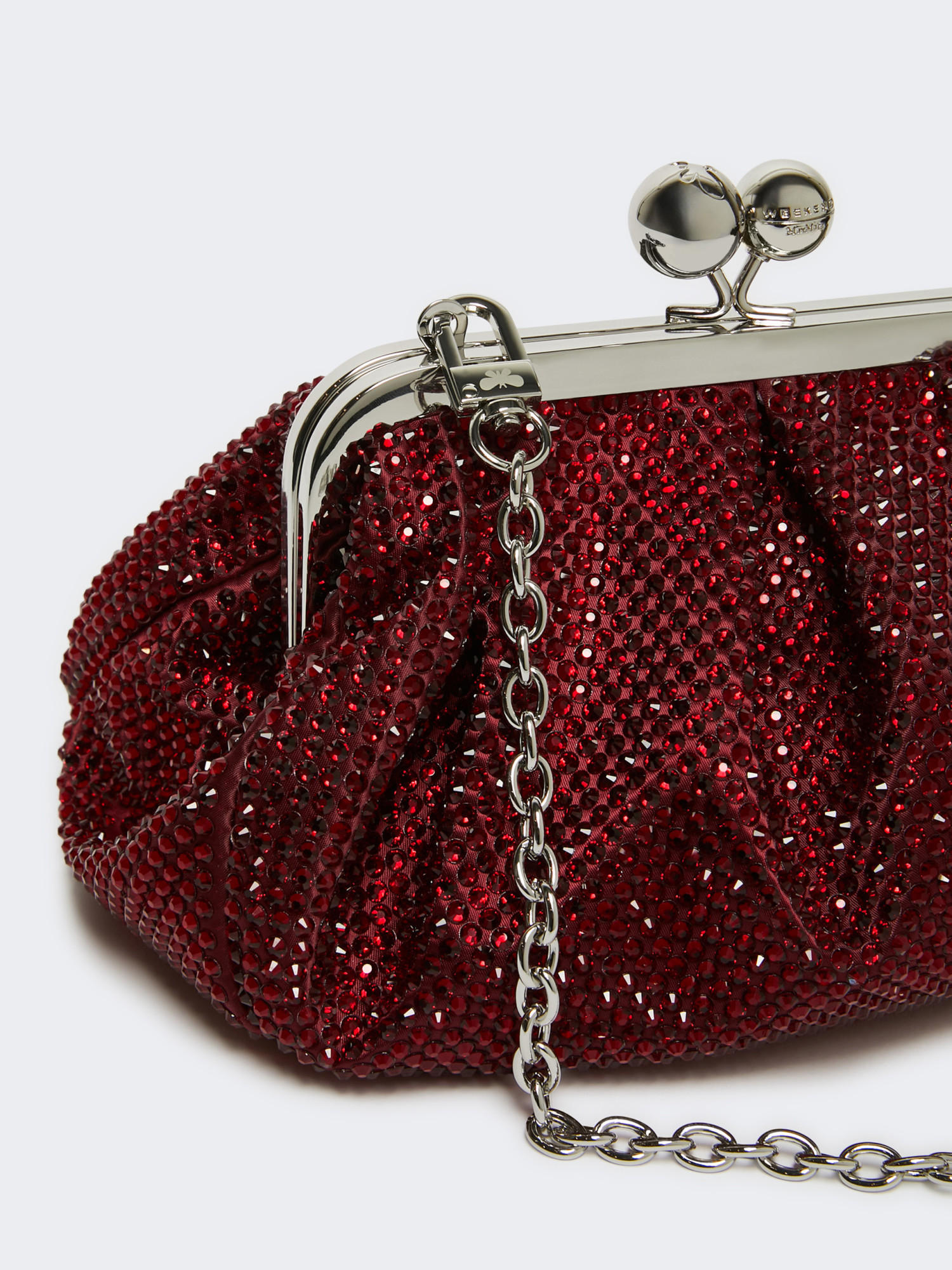 Weekend Max Mara Small Pasticcino Bag In Satin With Rhinestones In Red