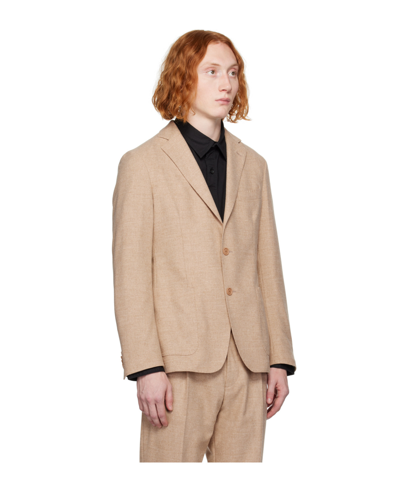Shop Hugo Boss Flat Lapel Button-down Suit Coat In Nude