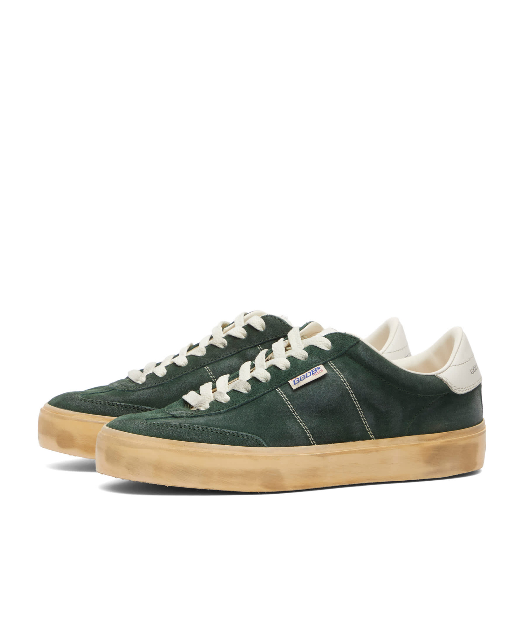GOLDEN GOOSE SOUL STAR IN GREEN SUEDE WITH MILK-WHITE LEATHER HEEL TAB