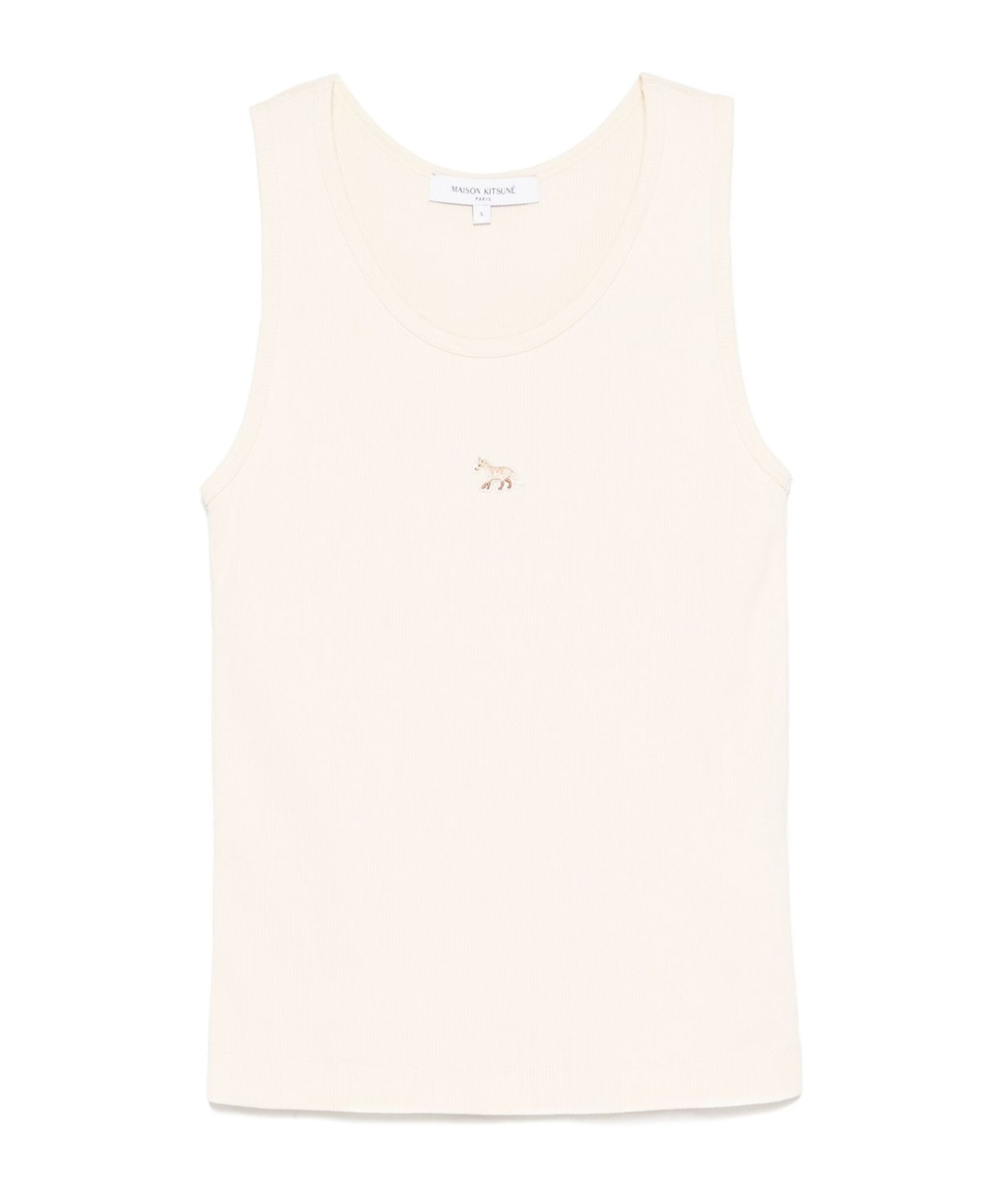 Shop Maison Kitsuné Fox Motif Sleeveless Ribbed Tank Top In White
