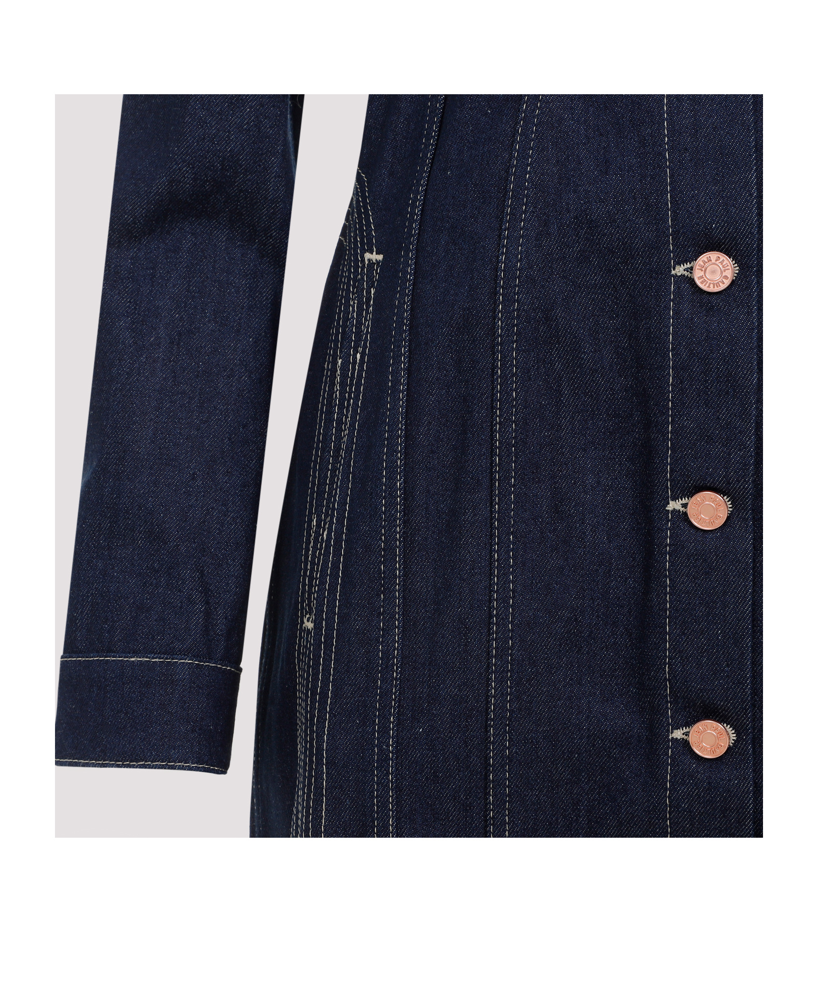 Jean Paul Gaultier Navy Blue Denim Trompe-lil Coat In Black