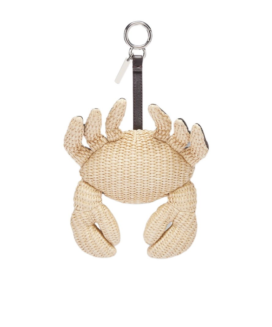 Fendi Raffia And Jacquard Crab Charm In Brown