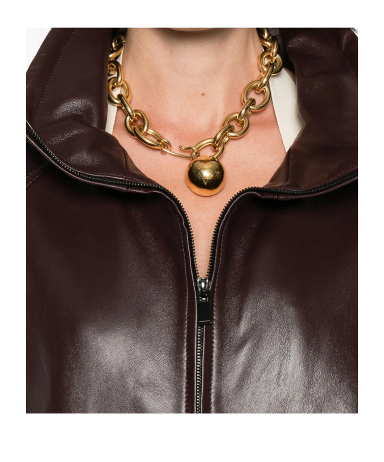 Magda Butrym Leather Jacket Elasticated Cuffs In Brown