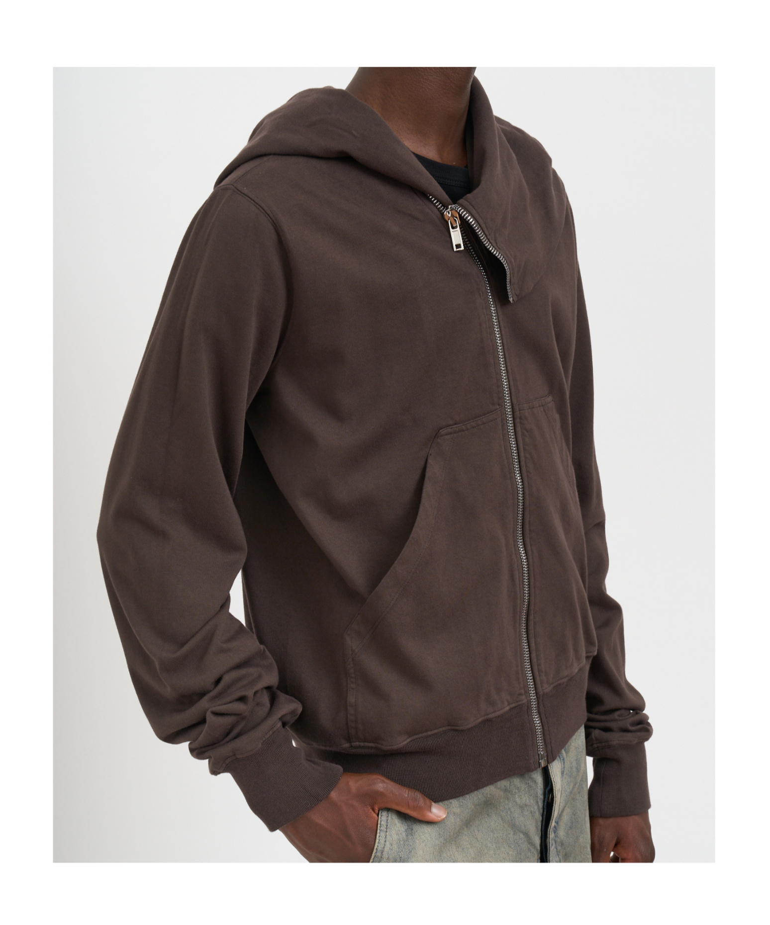 Rick Owens Drkshdw Asymmetric Zip-fastening Hoodie In Brown