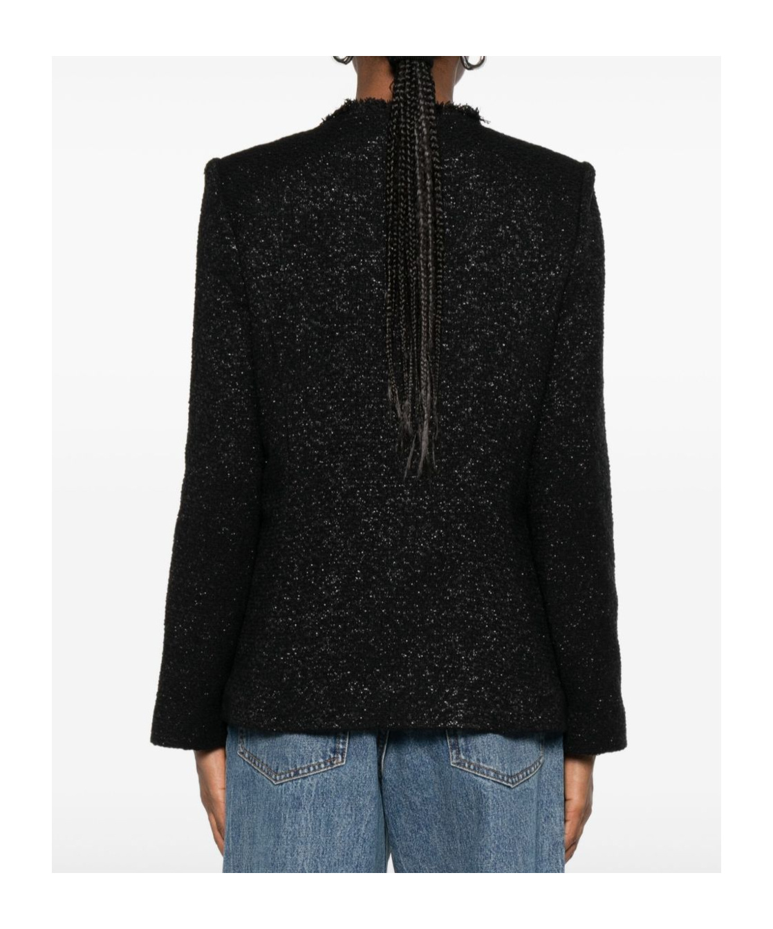 Iro Textured Blazer With Frayed Trim And Pockets In Black