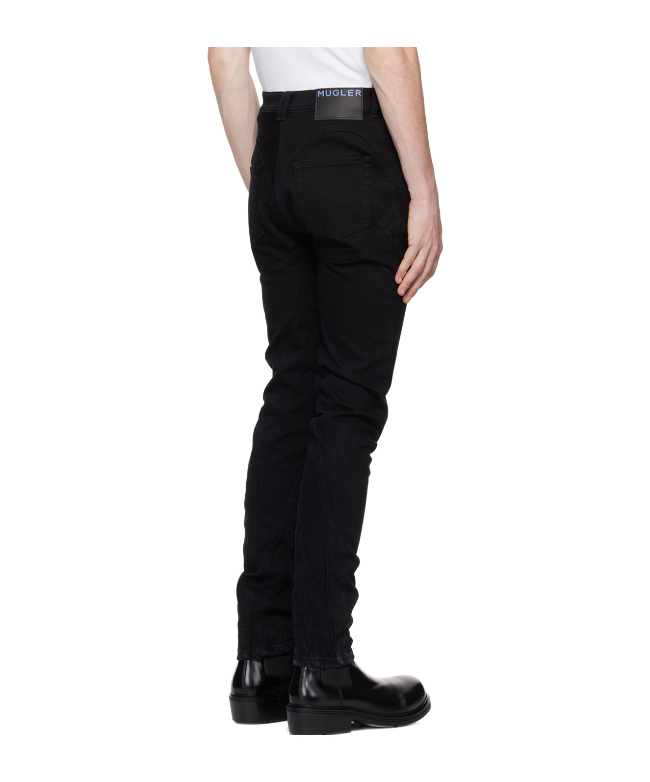 Mugler Embroidered Patchwork Jeans Pants In Black