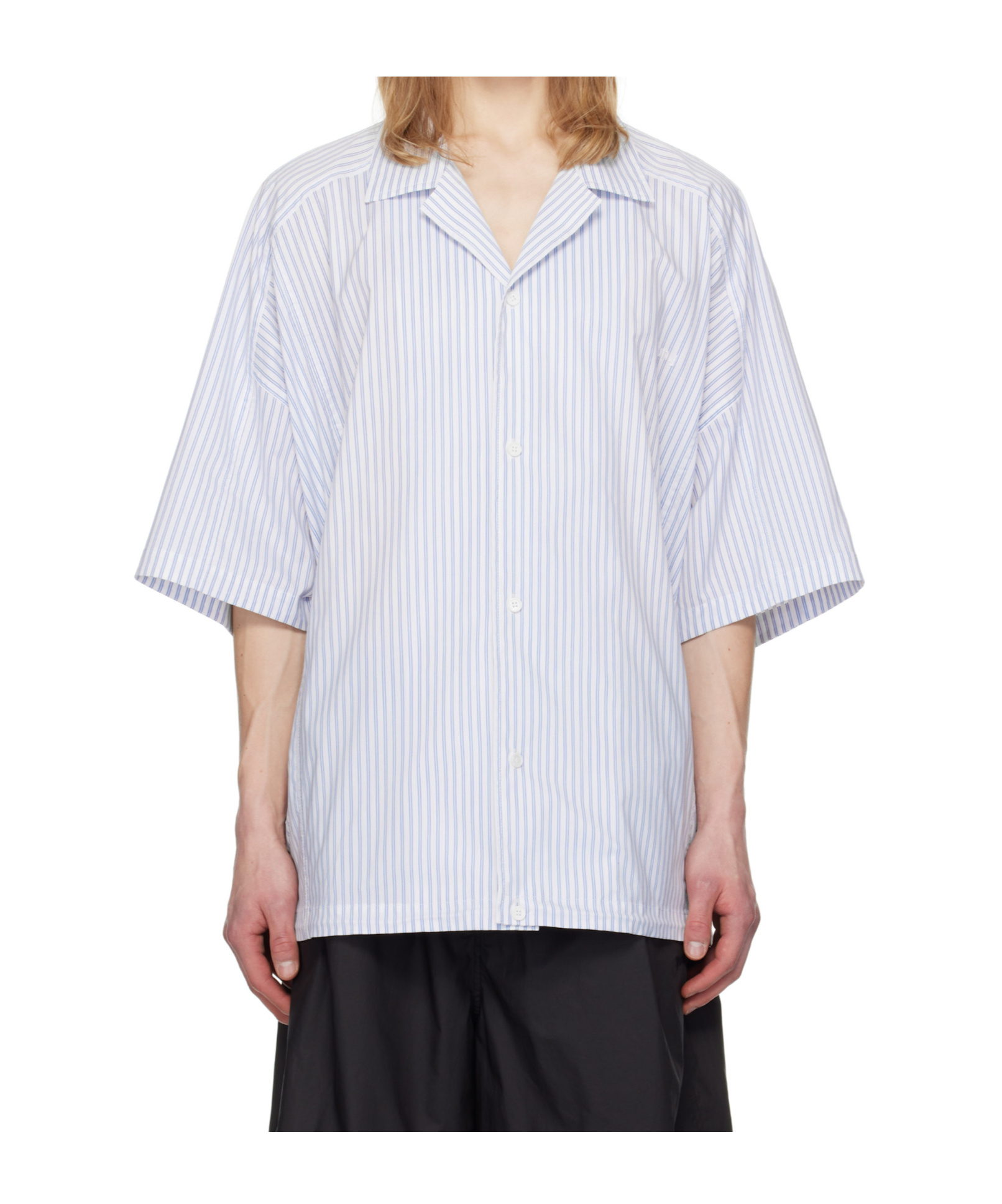 Juunj Blue Stripe Coach Short Sleeve Shirt In White