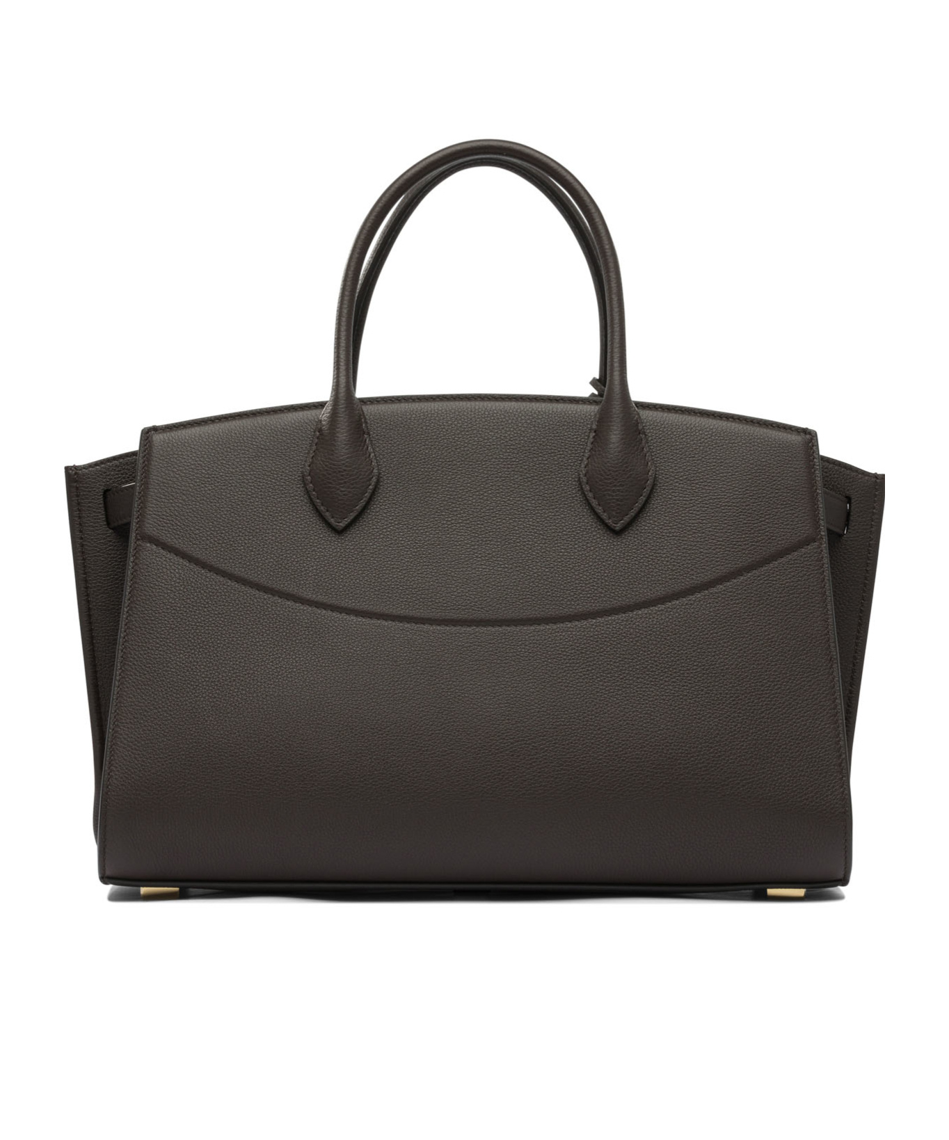 Ferragamo Structured Brown Calf Goat Leather Handbag In Brown