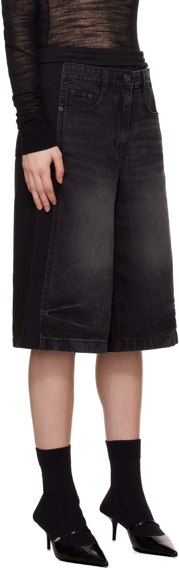 Juunj Patched Jersey Denim Shorts In Black