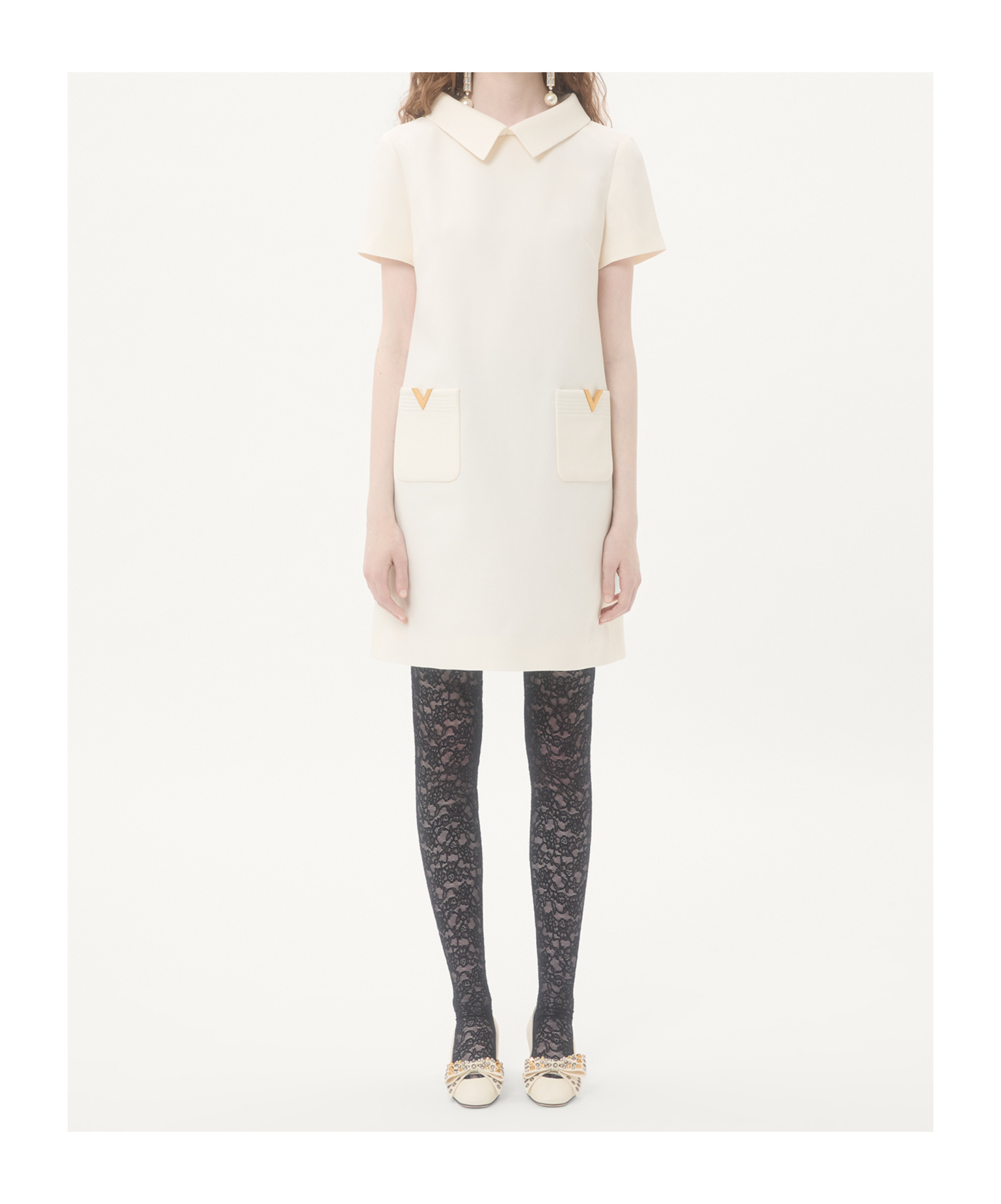 Valentino Short Sleeve Dress In White