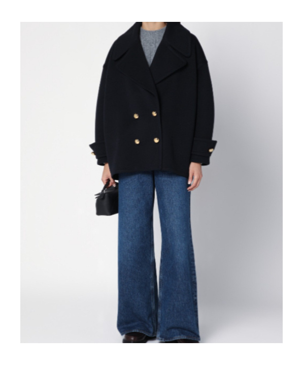 Loewe Double-breasted Wool Peacoat With Notched Collar In Black