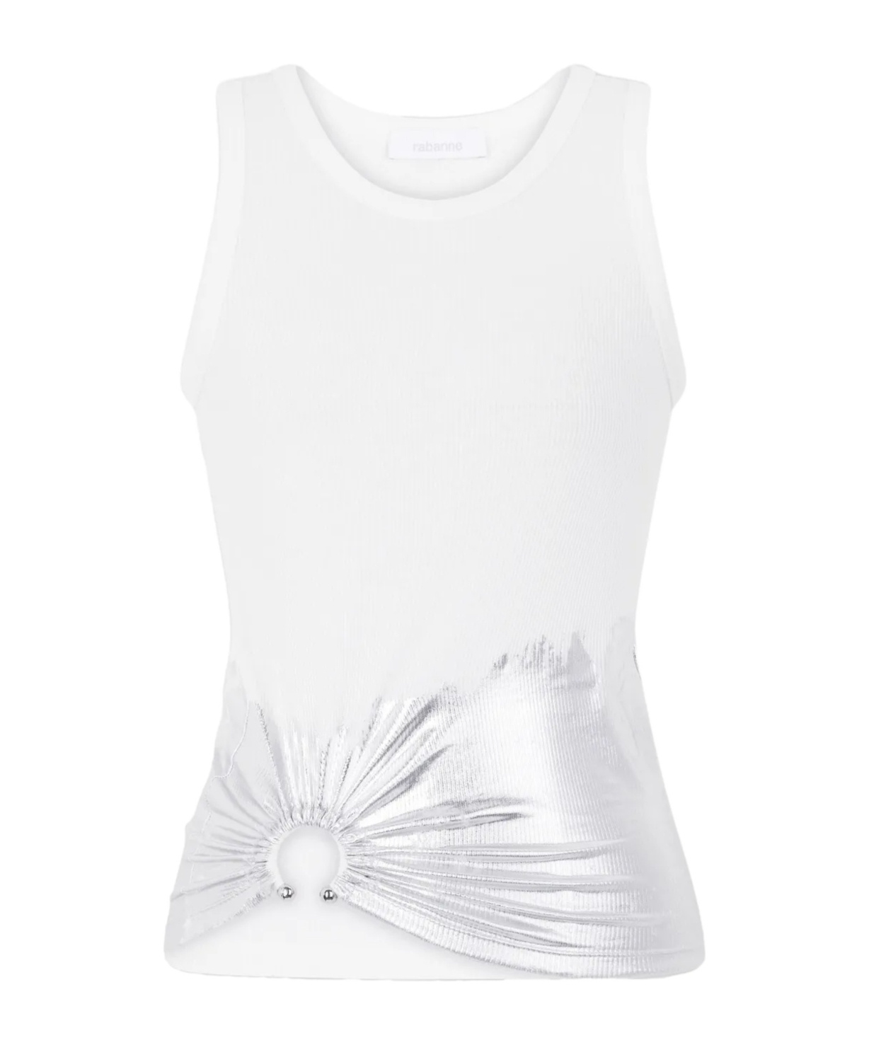 Rabanne Embellished Metallic Ribbed Stretch-cotton Jersey Tank In White