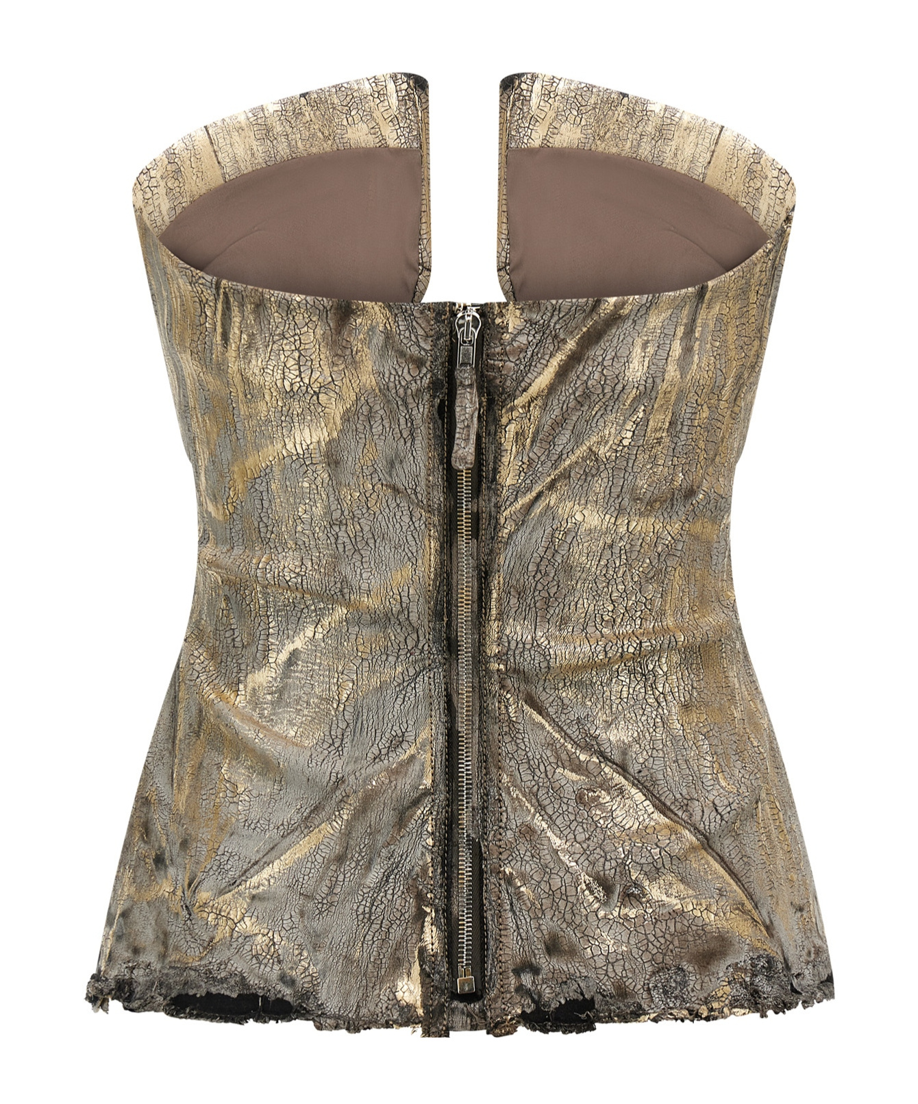 Rick Owens Coated Denim Top With Front Cut-out Neckline In Nude