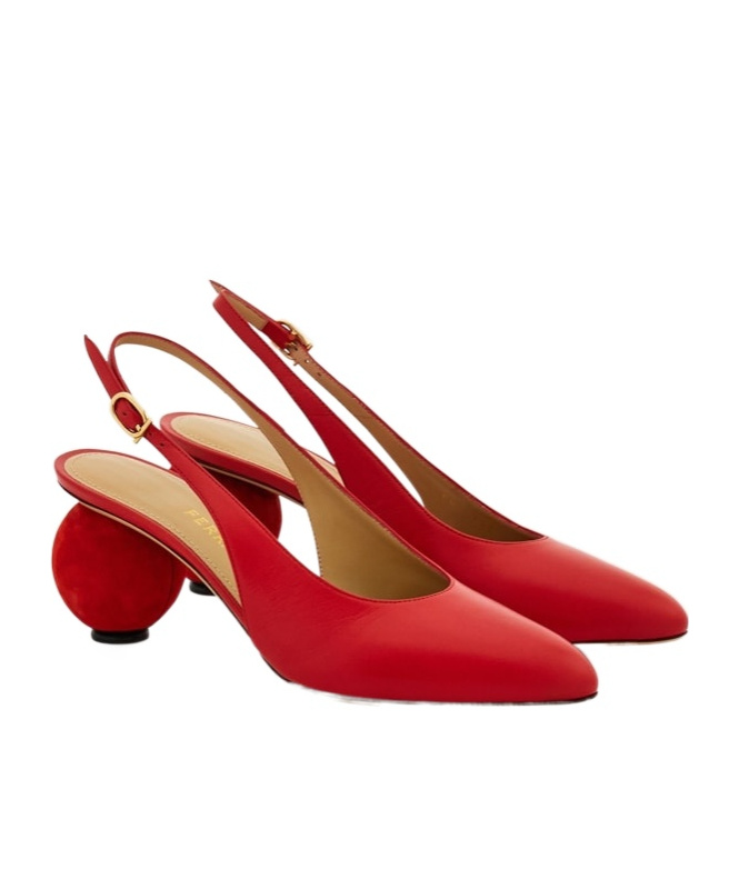 Ferragamo Spherical Heel Slingback Pump In Red