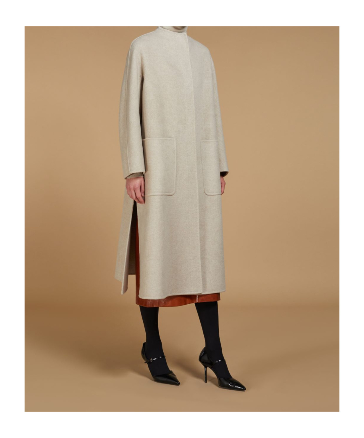 Max Mara Horn Shaped Double Layer Cashmere Coat In Nude