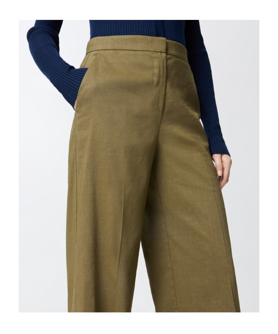 Pinko Wide Leg Linen Blend Trousers In Green