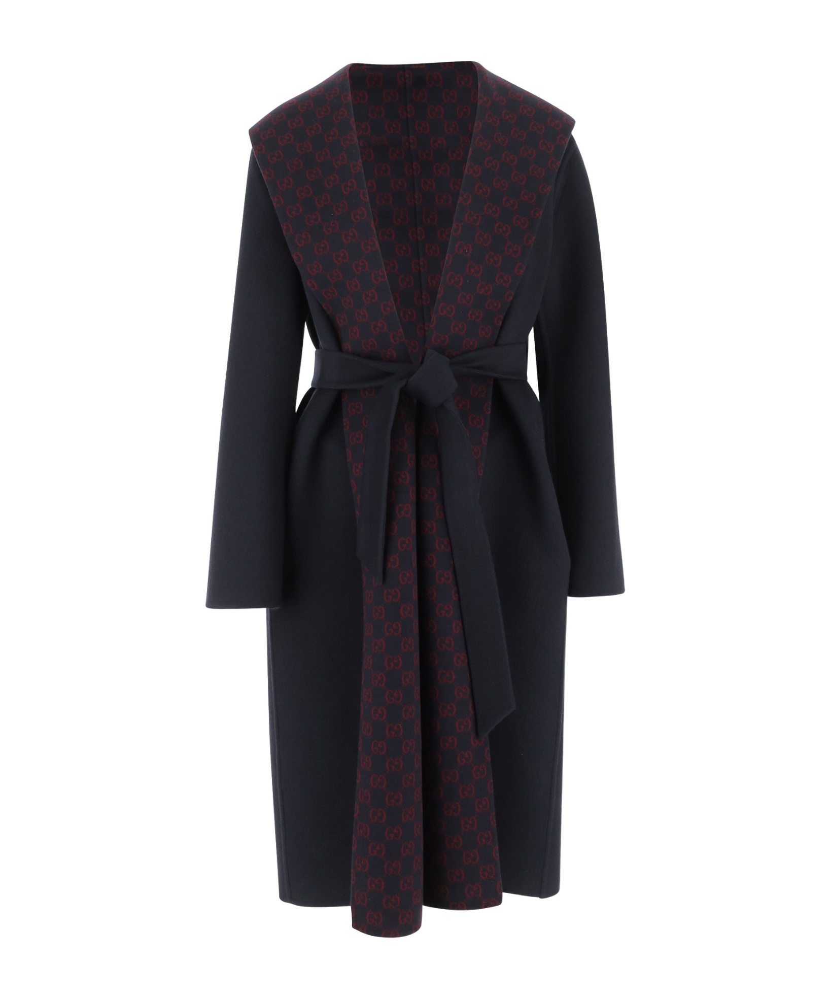 Gucci Navy Blue Wool Blend Reversible Coat In Multi