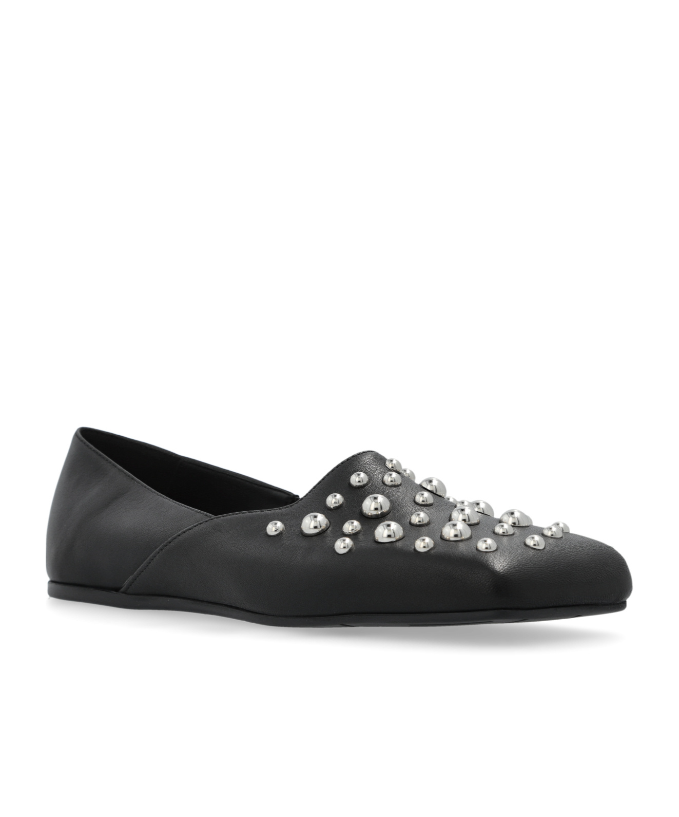 Vic Matie Square Closed Slipper Shoe In Leather With Applied Studs In Black