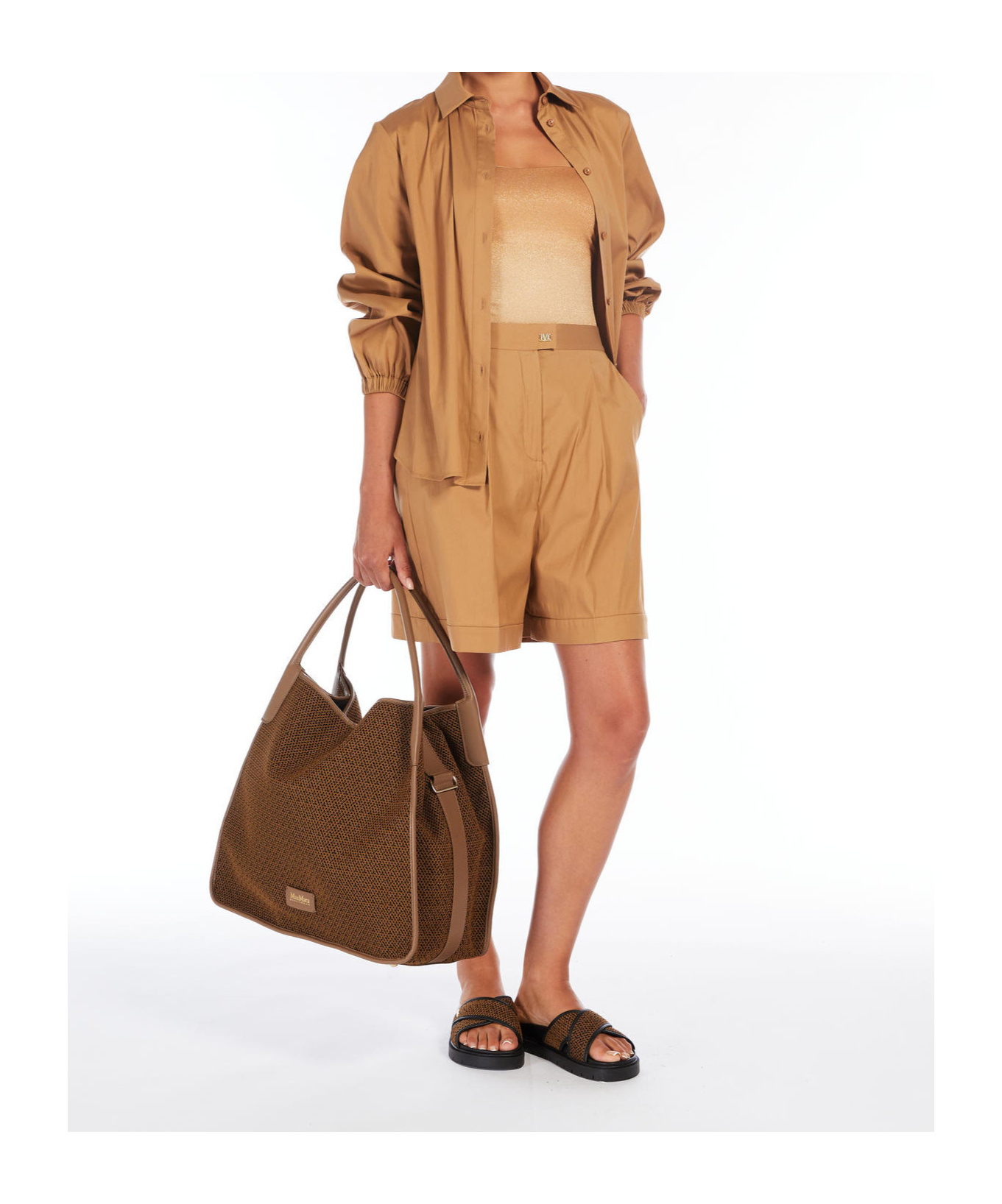 Max Mara Stretch Poplin Bermuda Shorts In Hazelnut Brown
