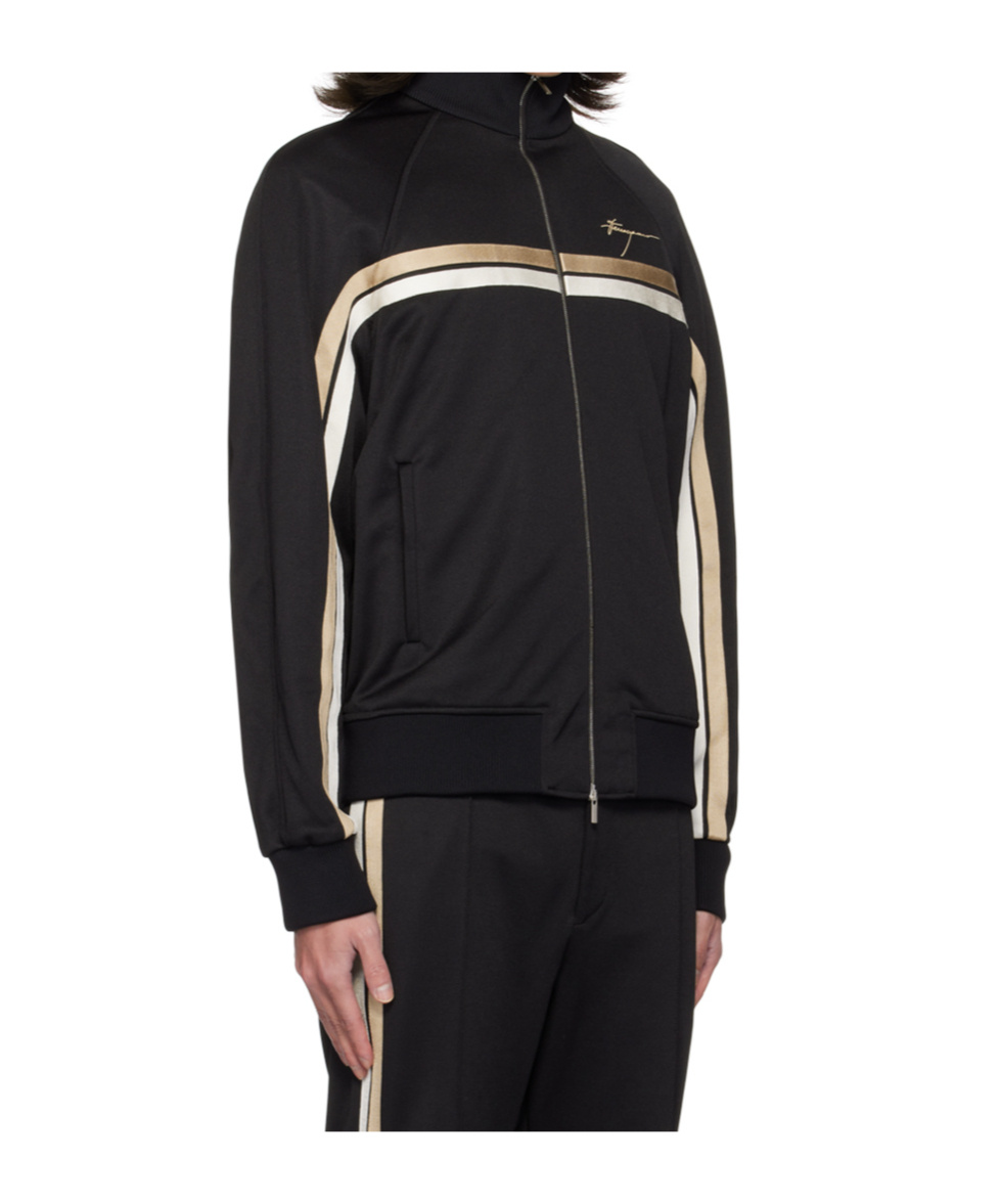 Ferragamo Logo-engraved Zip-up Jacket In Black