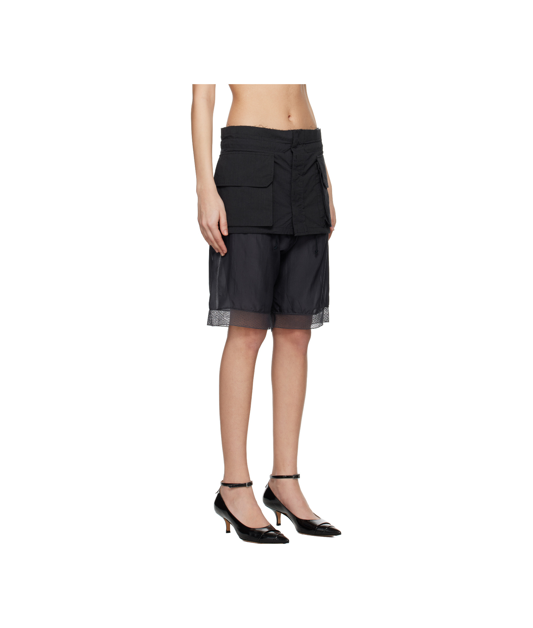 Maison Margiela Skirt-overlay Shorts In Black And Anthracite