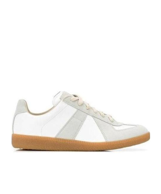 Maison Margiela Low-top Leather Sneakers With Contrasting Details In White