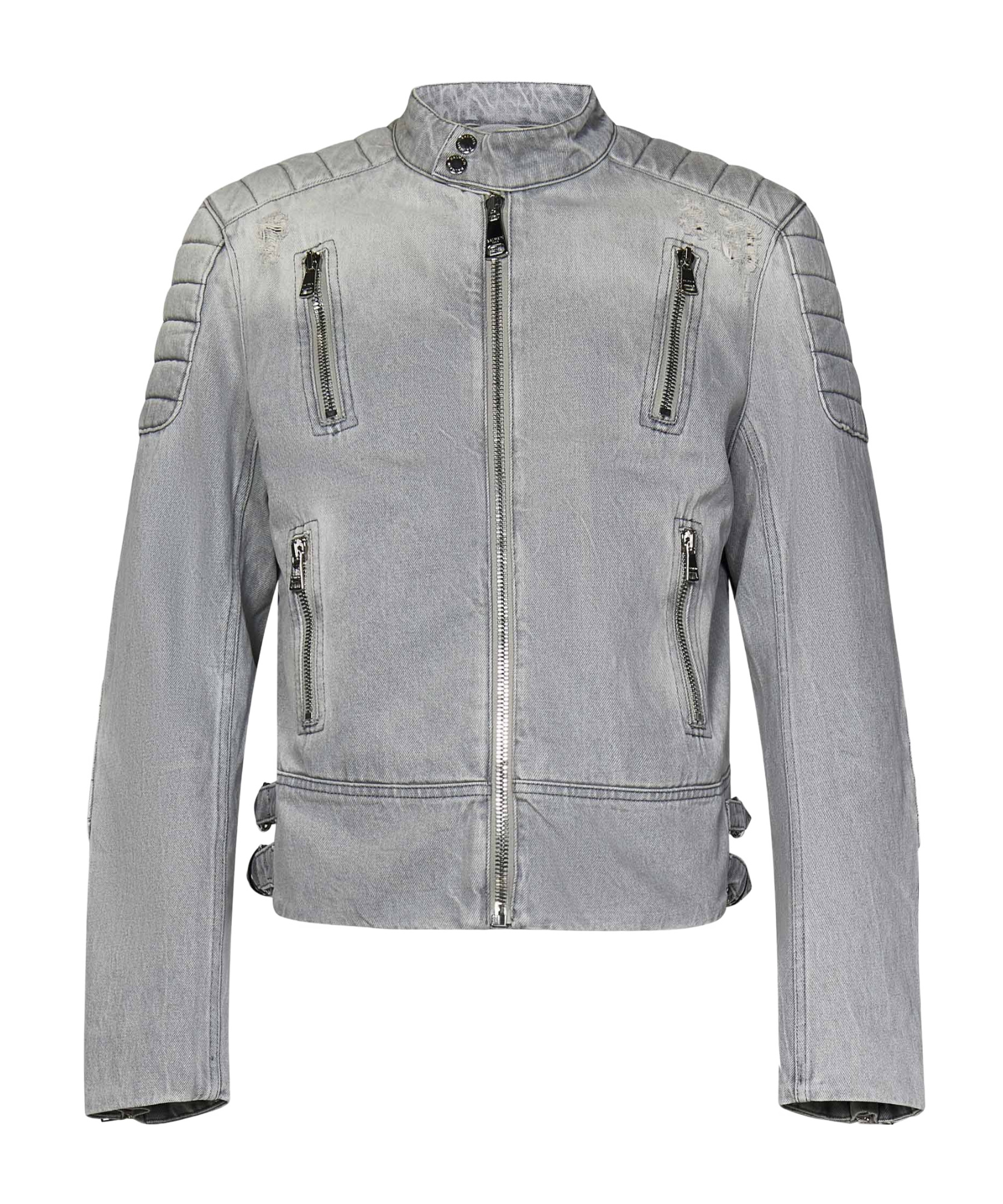 Balmain Biker Denim Jacket In Gray