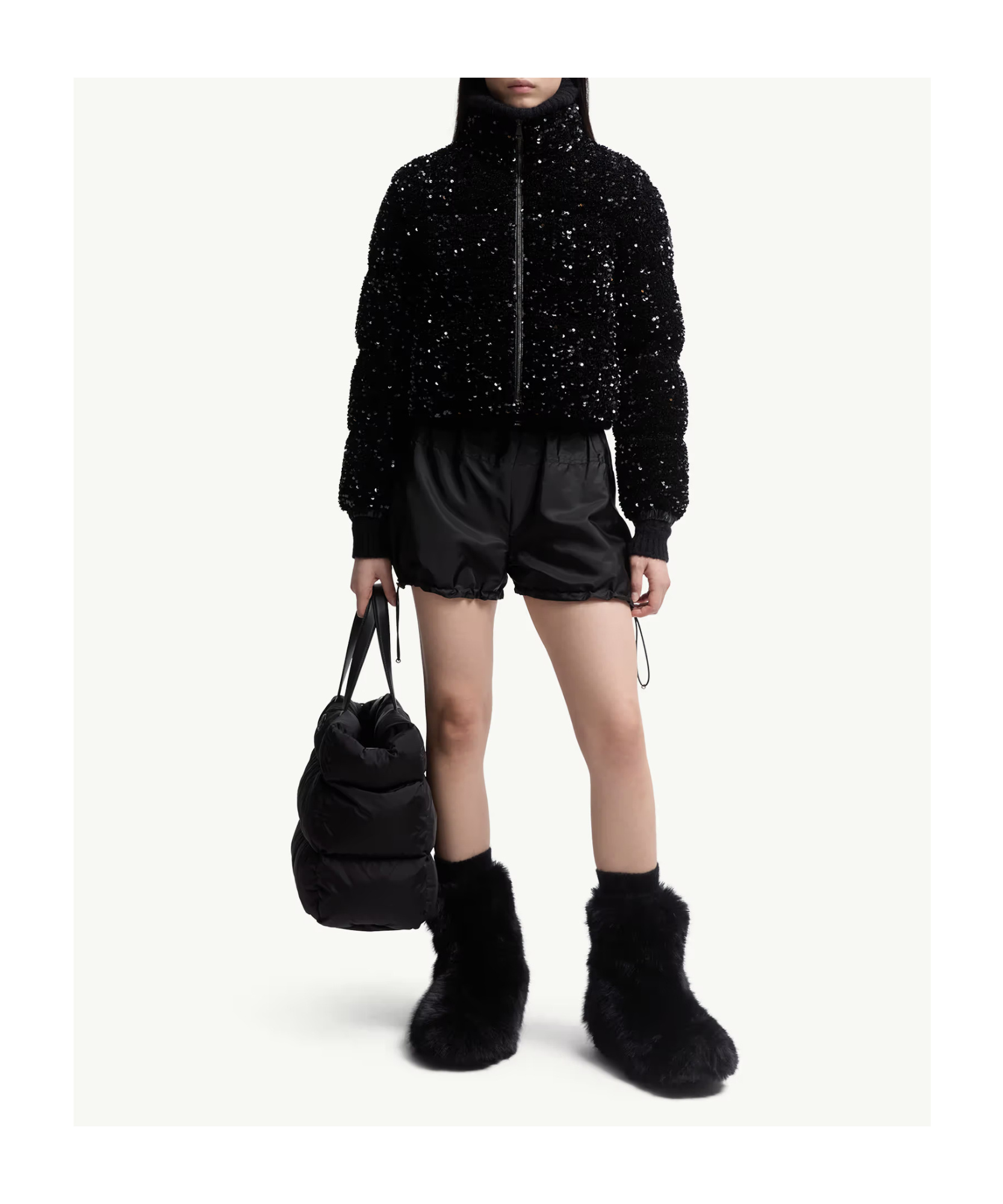 Moncler Louvi Sequin-embroidered Short Down Jacket In Black