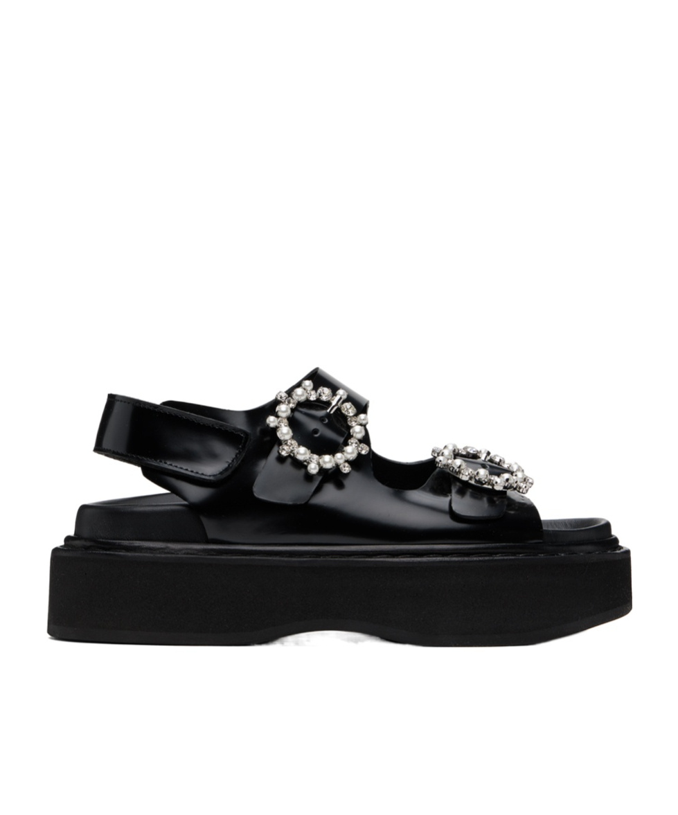 Simone Rocha Beaded Detail Flat Sandals In Black