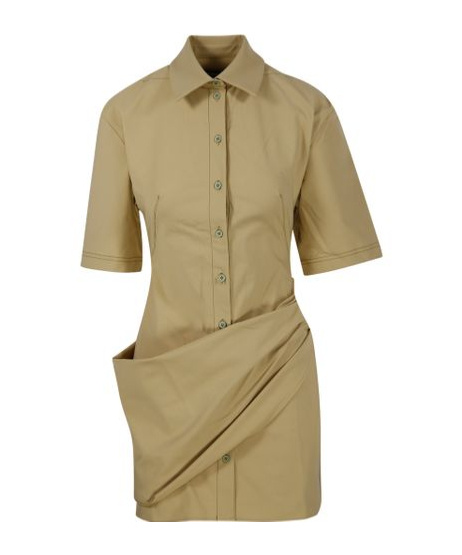 Jacquemus Camisa Draped Mini Shirt Dress In Neutral