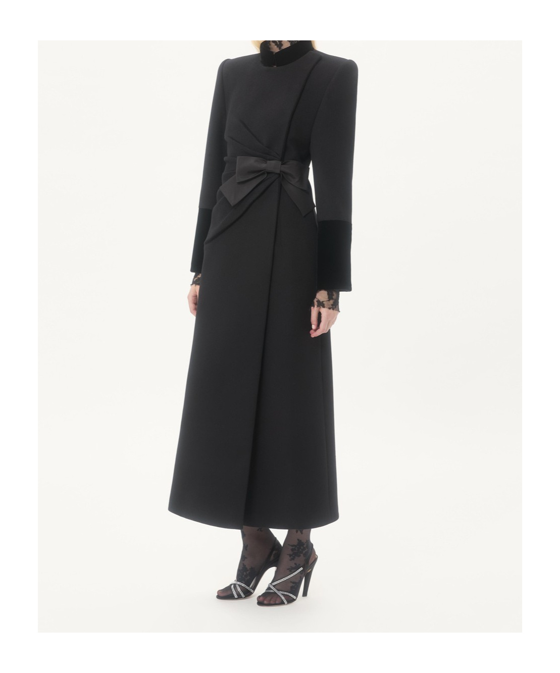 Valentino Velvet Bow Double-breasted Wool-cashmere Long Coat In Black