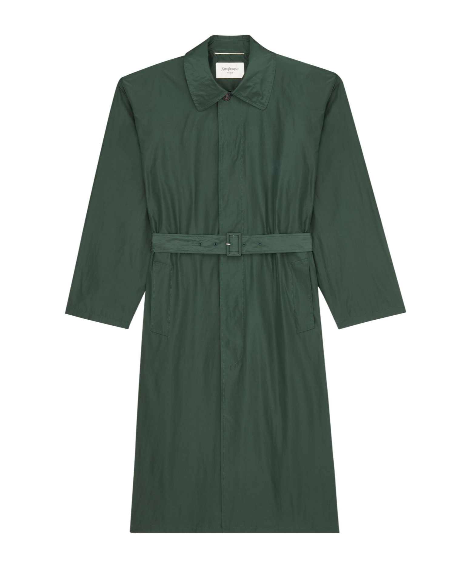 Saint Laurent Silk Trench Coat In Green
