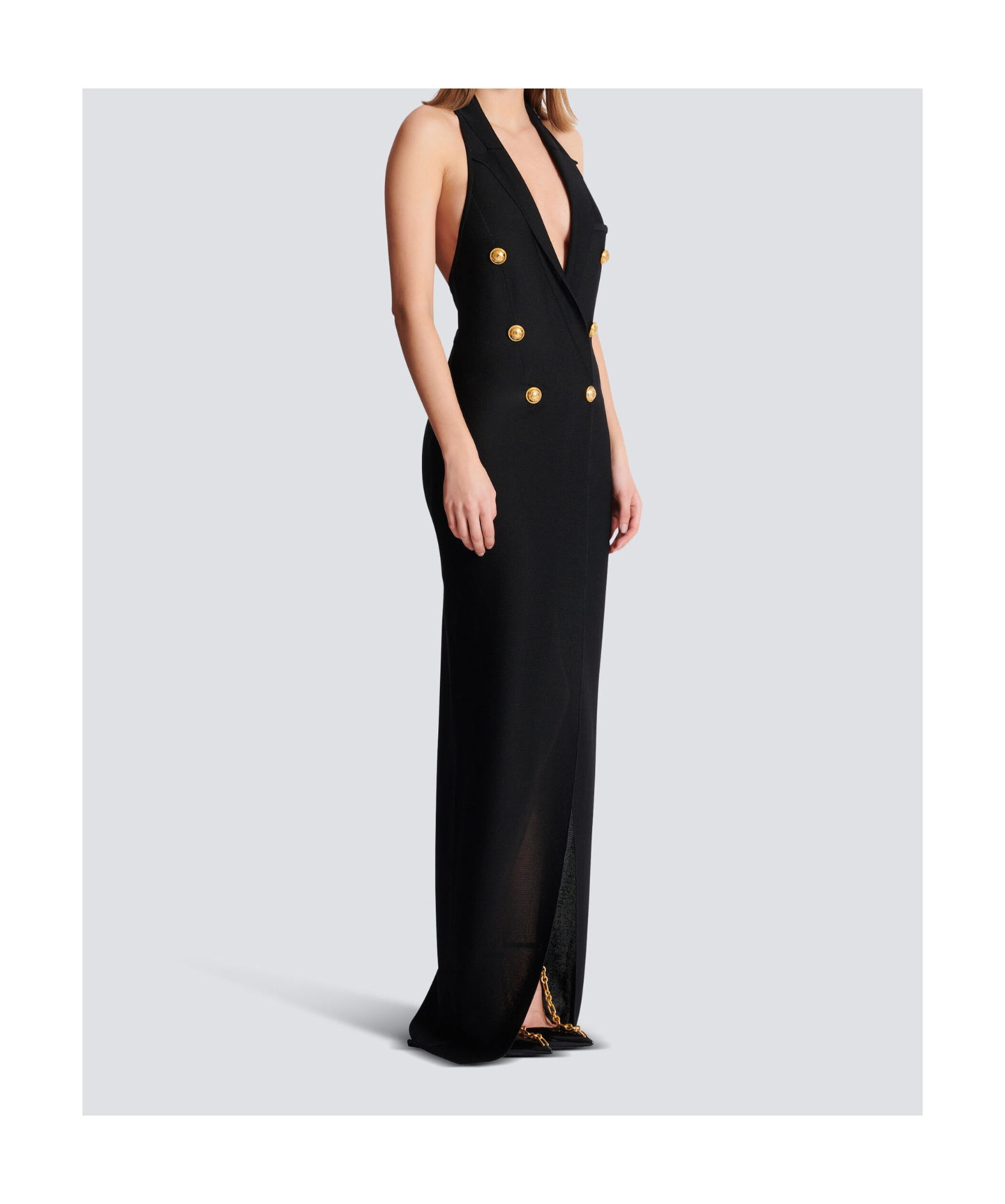 Balmain 6 Buttons Long Halterneck Knit Dress Clothing In Black