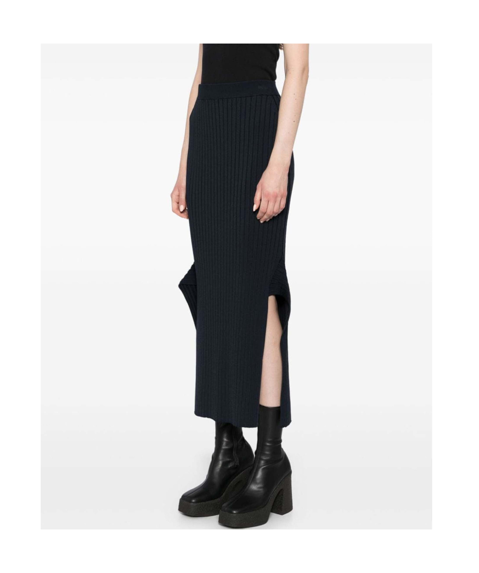 Stella Mccartney Ribbed Flared Slit Midi Skirt In Black