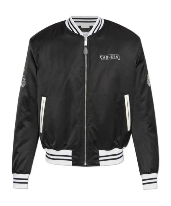 Alexander Mcqueen Rose-embroidery Satin Bomber Jacket In Black
