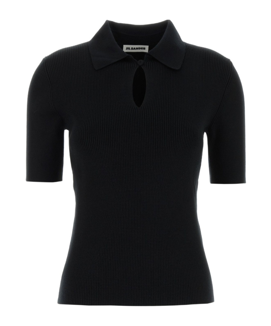 Jil Sander Short-sleeved Knit Polo Shirt In Black