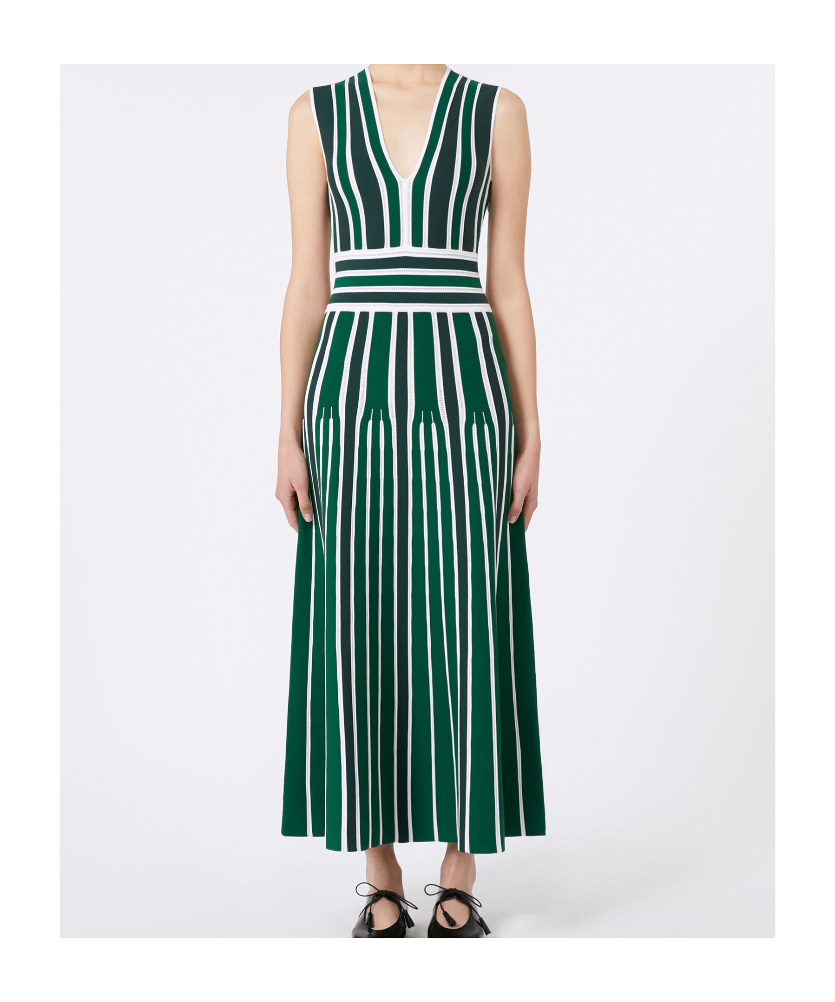 Max Mara Tallone Stripe Sleeveless Maxi Sweater Dress In Green