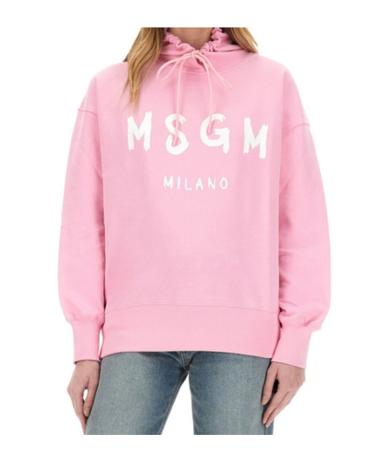 Msgm Hooded Sweatshirt With Drawstring And Ribbed Finish In Pink