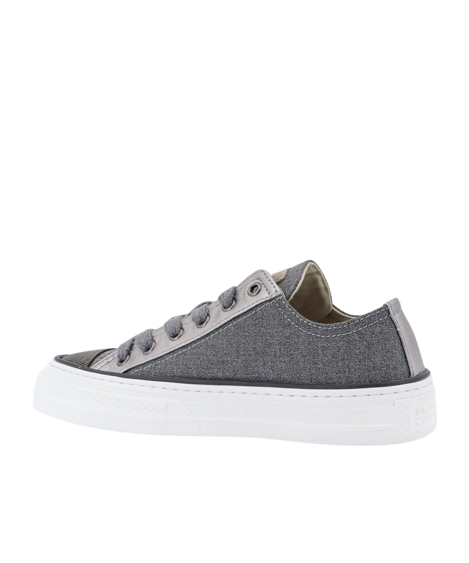 Brunello Cucinelli Virgin Wool And Metallic Leather Sneakers In White