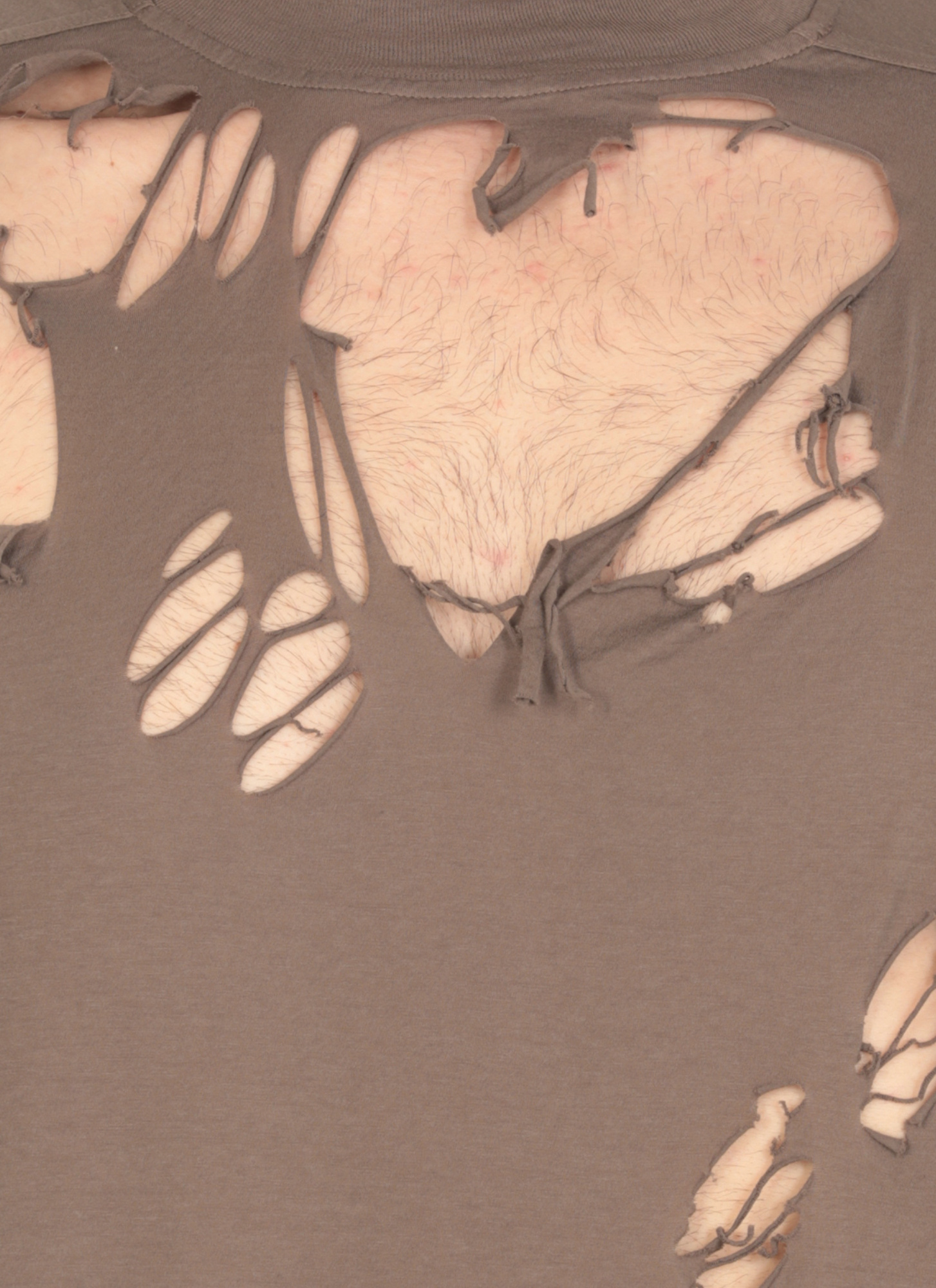 Rick Owens Drkshdw Oversized Crewneck T-shirt Distressed Cut-outs In Brown