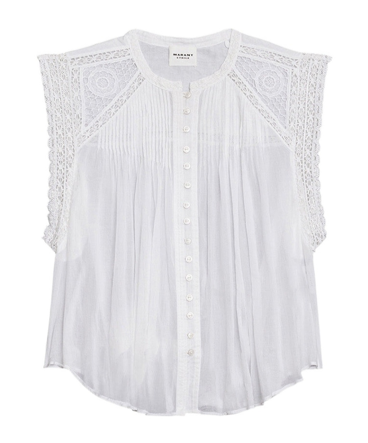 Isabel Marant Étoile Gresia Crochet-trimmed Pintucked Cotton-voile Top In White
