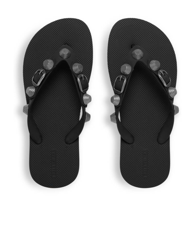 Balenciaga 'cagole' Black Rhinestoned Thong Sandals With Buckle On The Front In Tech Fabric Woman In Black