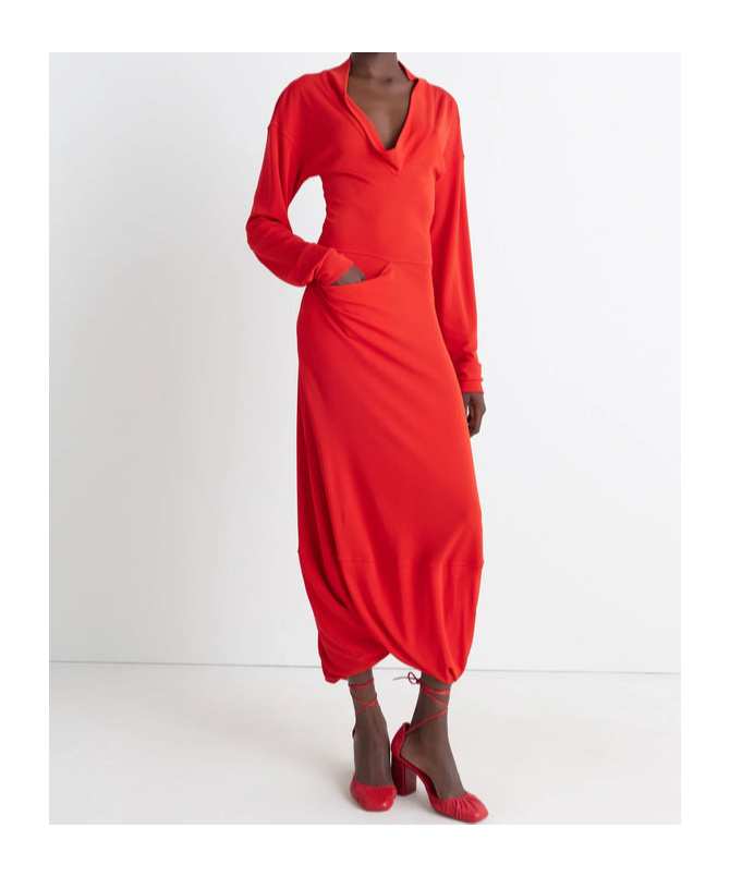 Lemaire Cowl-neck Pocket Dress In Red