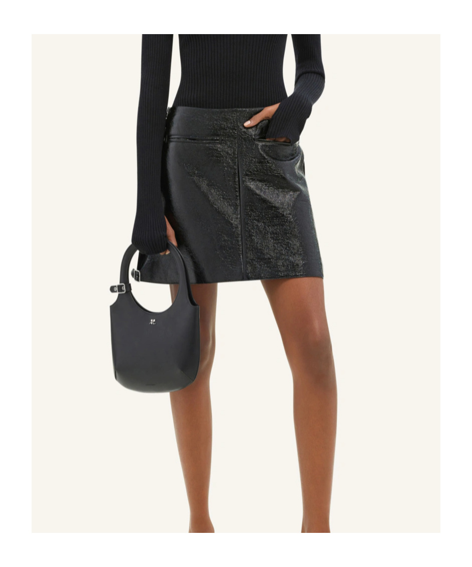Courrèges Buckled Coated Miniskirt In Black