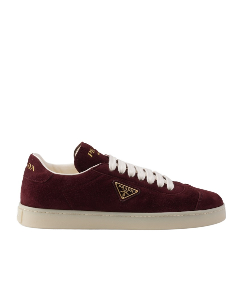 Shop Prada Suede Sneakers In Burgundy