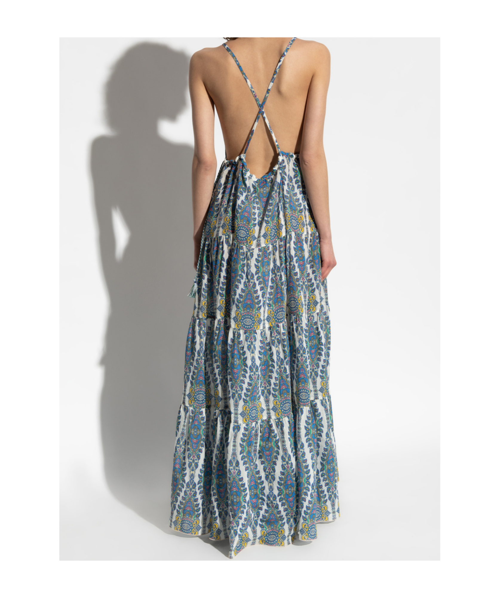 Etro Womens Print On White Base Paisley-print Sleeveless Cotton-silk Woven Midi Dress In Gray