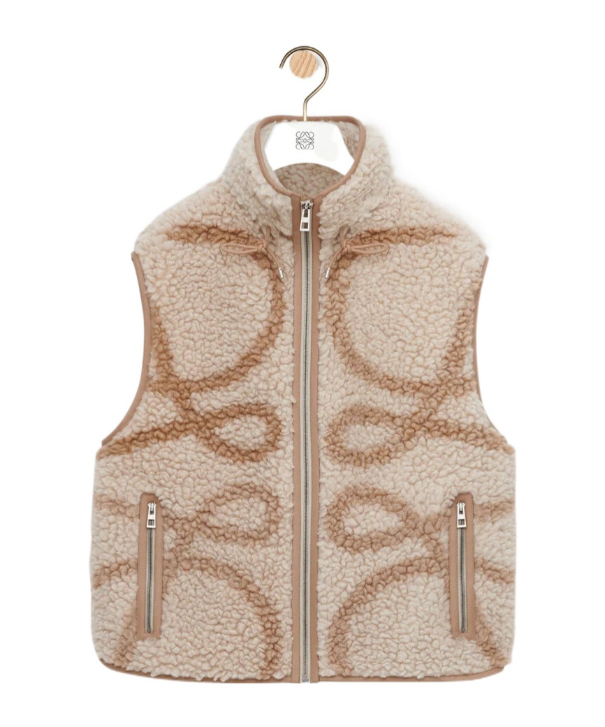 Loewe Anagram Fleece Jacquard Vest In Neutral