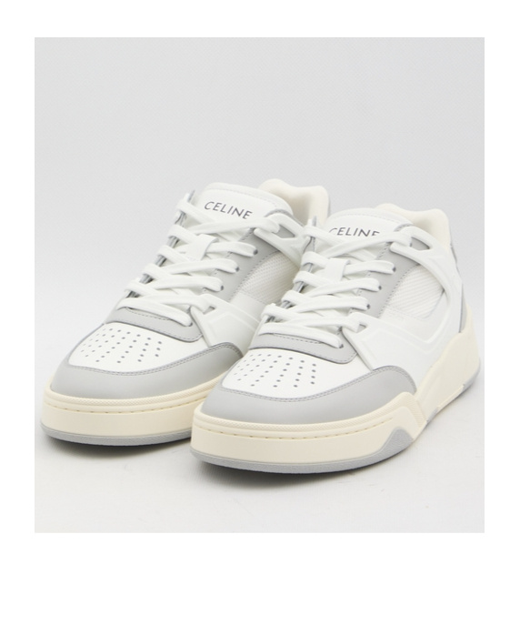 Celine Trainer Ct-09 Low Lace-up Sneaker In Calfskin And Mesh In White