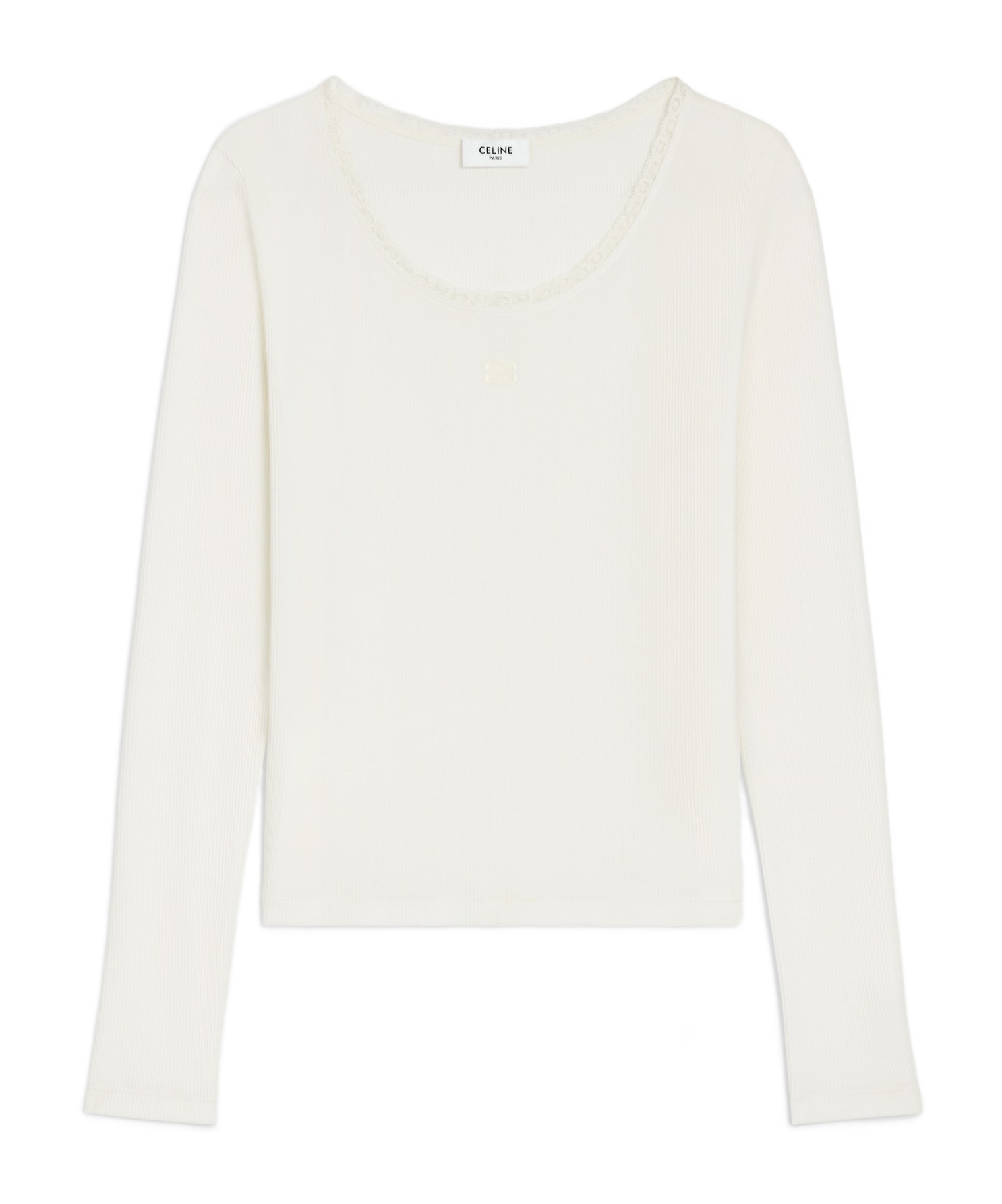 Celine Long-sleeved Top In Ribbed Cotton And Silk In White
