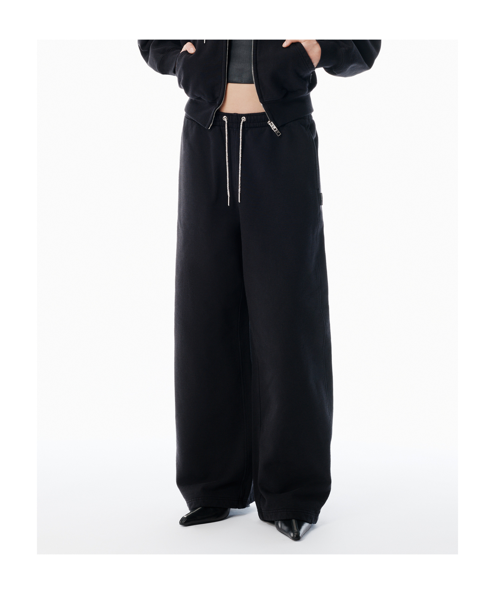 Alexander Wang Black Cotton Terry Sweatpant With Crystal Hotfix Drawcord In Black